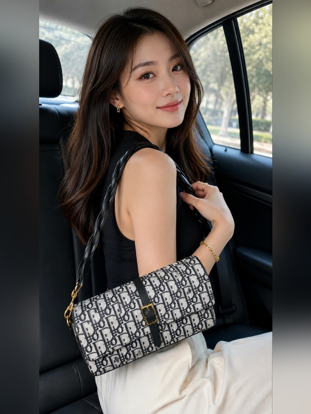 Monogram Canvas Crossbody Clutch in Black and Cream Dior Hobo